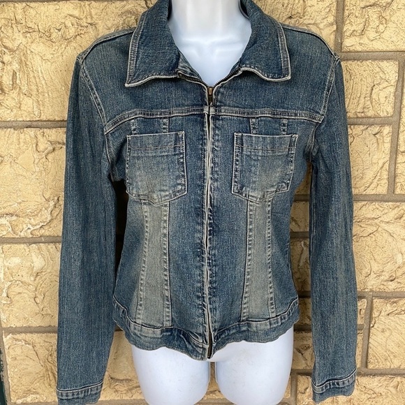 Denim jacket zip up fitted Sexy Size Small - Picture 1 of 9